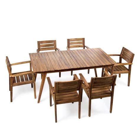 noble house teak finish rustic metal table|Noble House Della 7 Piece Outdoor Acacia Wood Dining Set in .